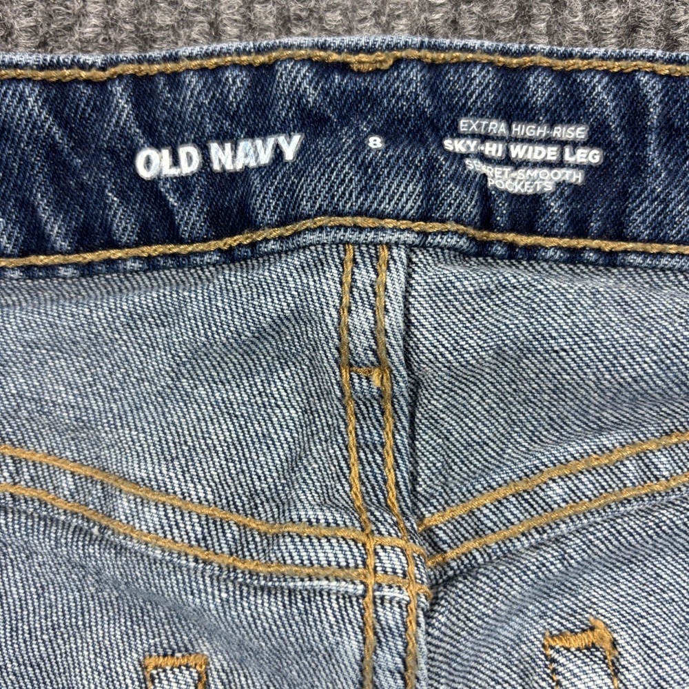 Old Navy Sky-Hi Wide Leg Jeans Women Size 8 Blue Extra High Rise - Picture 8 of 12
